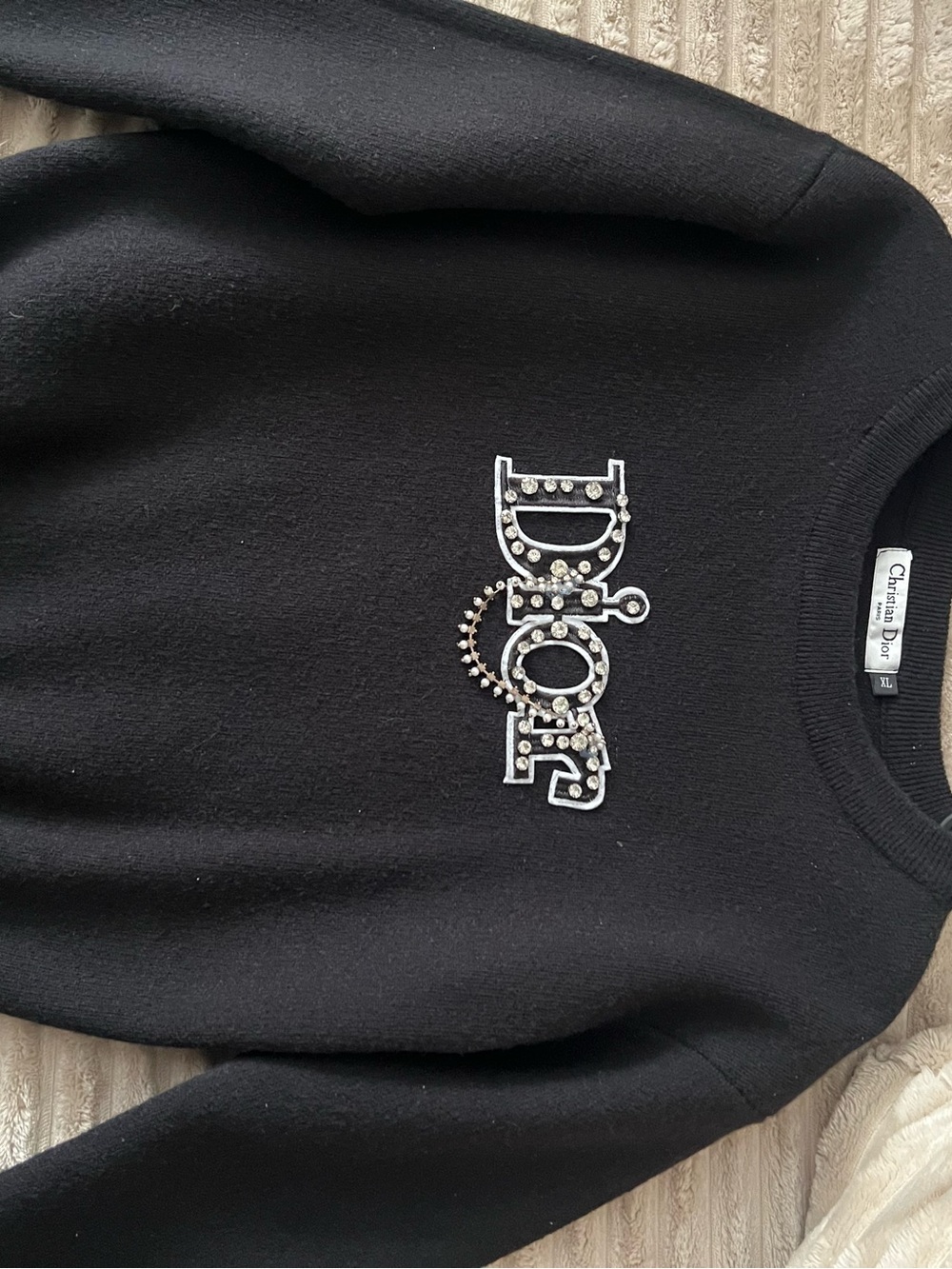 Dior Black Crystal-Embellished Logo Sweater